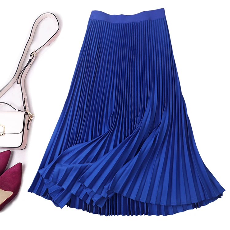 Wholesale Fashion Skirts Women Solid Color Custom Print A-line Full Long Pleated Skirt For Women