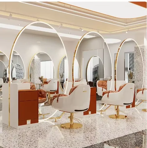 Large Size Full Length Gold Styling Barber Salon Furniture Wall Mounted Hairdressing Makeup Led Beauty Salon Mirror with Cabinet
