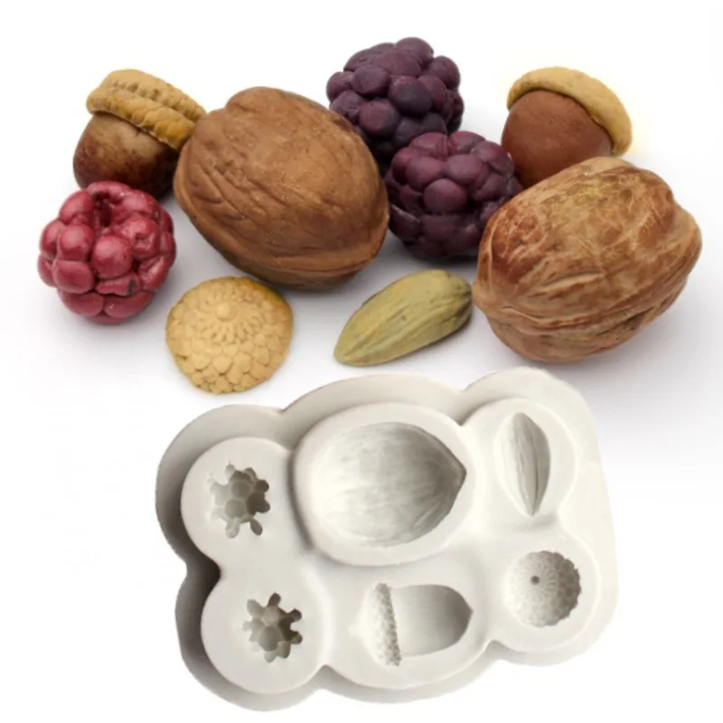 h45g 3D Walnut Hazelnut Pine Nut Silicone Mold Sugarcraft DIY Chocolate Baking Tools Cake Fondant tool Decoration