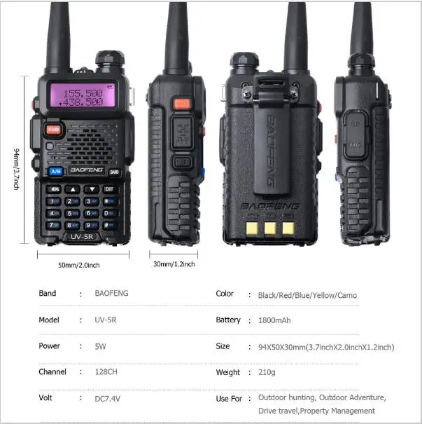BAOFENG UV-5R Two Way Radio VHF/UHF Walkie Talkie With Ptt Ani Id Code