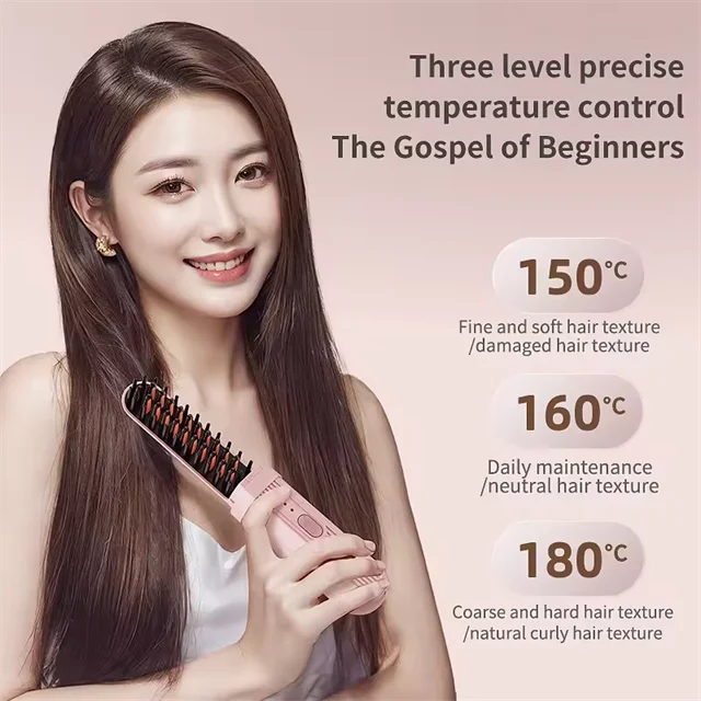 WF OEM Mini Electric Hair Straightening Comb USB Rechargeable Portable Hair Straightening Brush Cordless Hair Straightener Comb