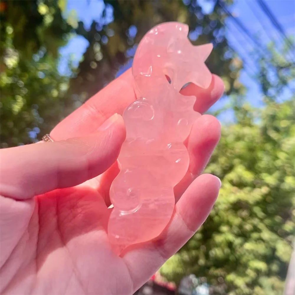 Wholesale natural pink crystal carved polished aura rose quartz ornaments energy feng shui scepter healing brow heart chakra