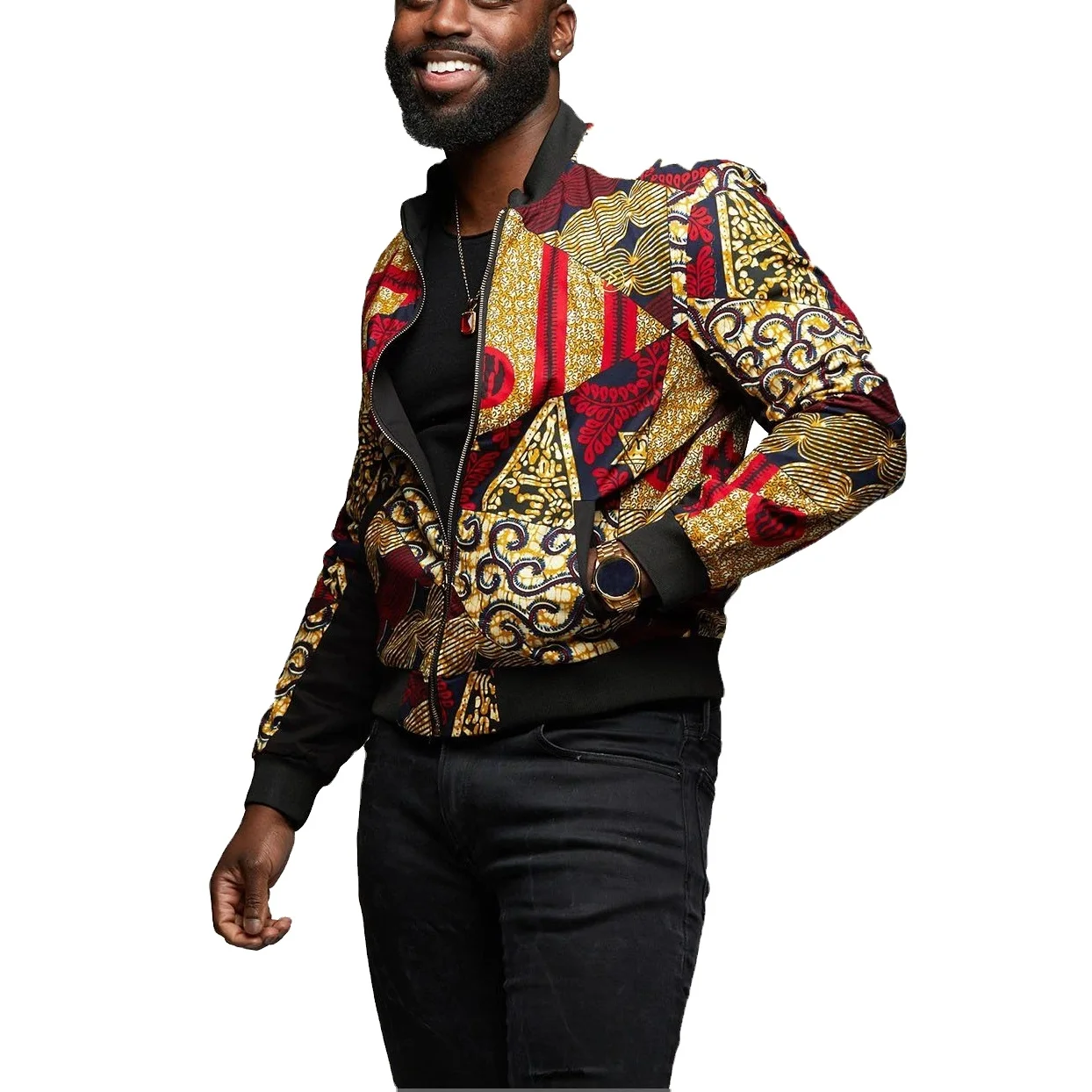 Мужская куртка-бомбер с принтом в африканском стиле