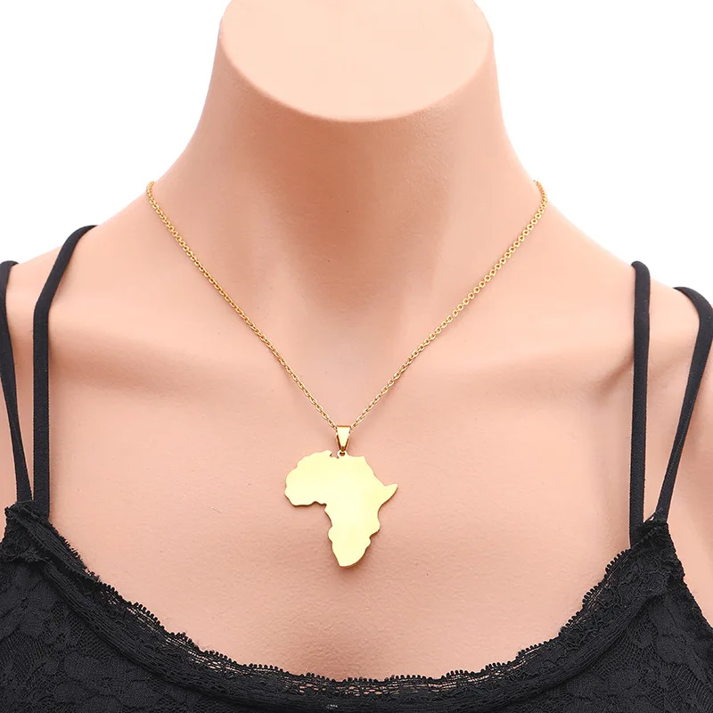 
Fashion 18K Gold Plated 316L Stainless Steel Pendant Africa map Necklace for women men 