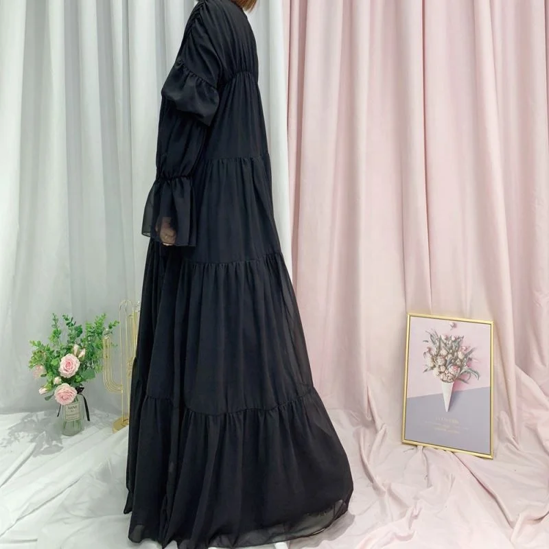 Modest Islamic Clothing Muslim Abaya Women Islamic Dress Open Front Ruffle Dress Abaya