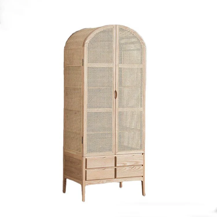 Simple modern fashion high-end bedroom solid wood wardrobe northern rattan wardrobe manufacturers wholesale