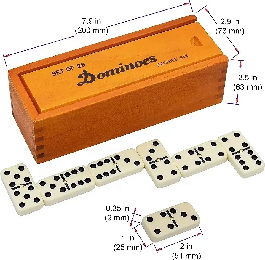 Domino Set for Classic Board Games - Dominoe Double 6 for Family Games - Double Six Standard Domino Set 28 Tiles in wooden box