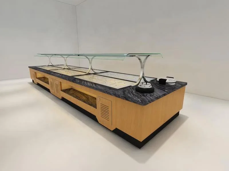 commercial restaurant luxury salad bar refrigerator ship boat type cold & warm modern hotel sushi buffet counter equipment