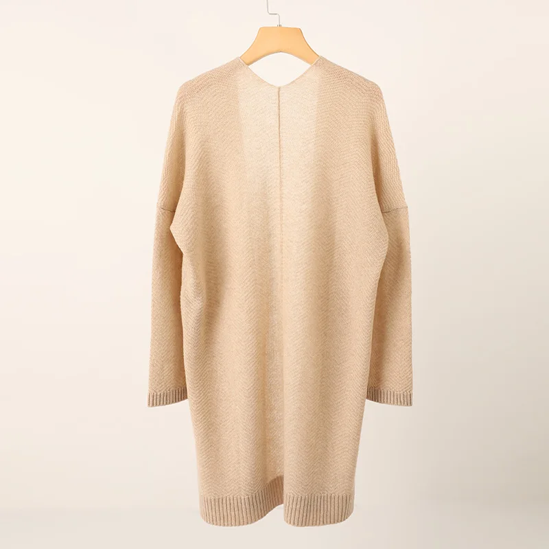 long style herringbone knit pure cashmere cardigan custom oversize long sleeve girls ladies women sweater knitwear
