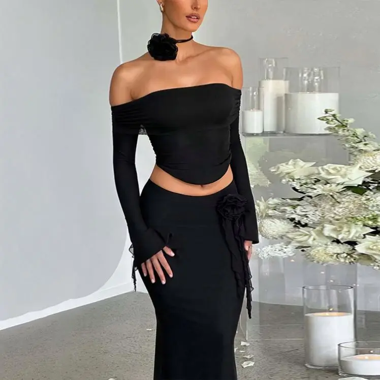 Floral Bodycon Dress Set Women Slim Fit Sexy Backless Lace Top Party Elegant 2 Piece Outfit