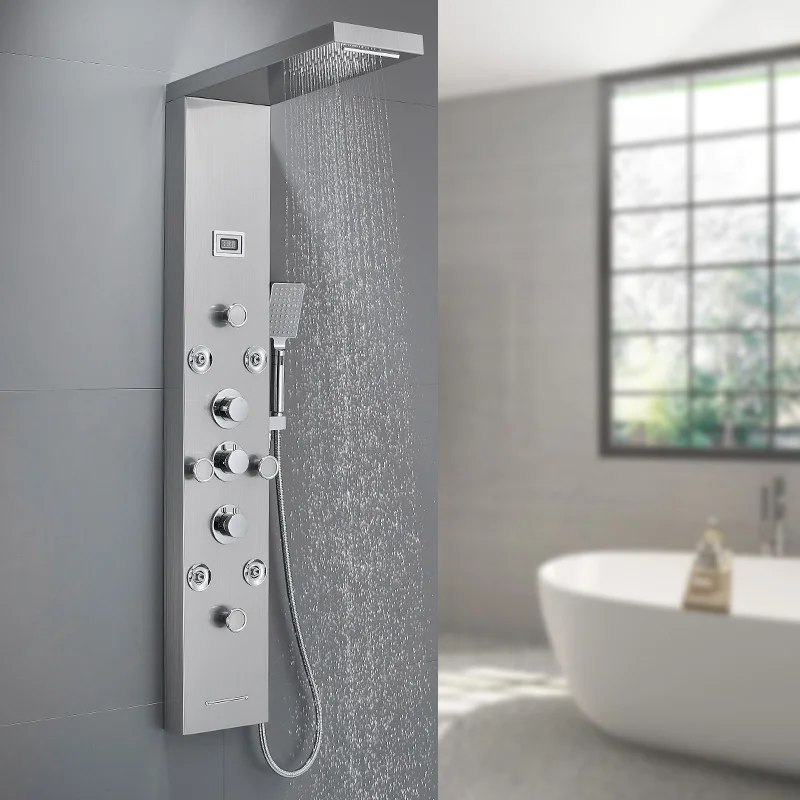 
 Новый продукт, матовая многофункциональная душевая панель с дождевой лейкой, водопадом, массажем спины, ручной душ для туалета  