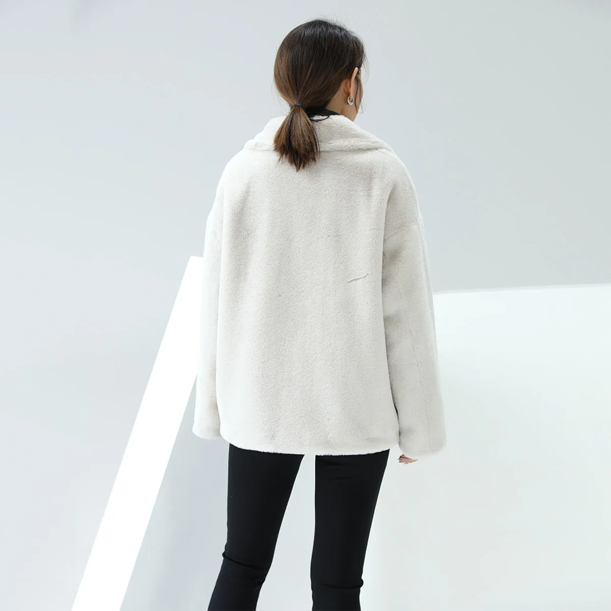 2022 fashion winter casual thick white turn-down collar fleece faux rex rabbit fur short coats jackets for woman ladies