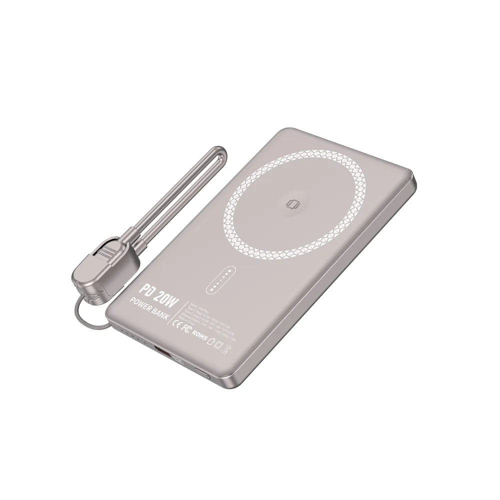 Wholesale New Product PD20W Type c Port 15W Wireless Fast Charging 5000mah Ultra thin Magnetic Wireless Power Bank