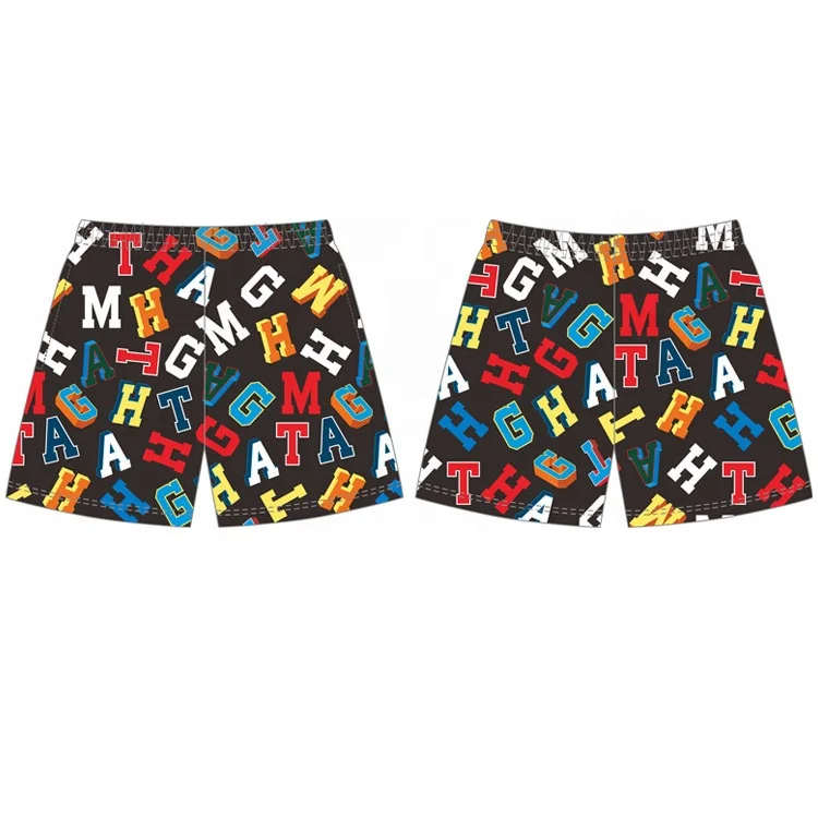 wholesale Men Letter Graphic Drawstring Waist high quality mens mesh shorts basketball shorts 5 inch with drawstring