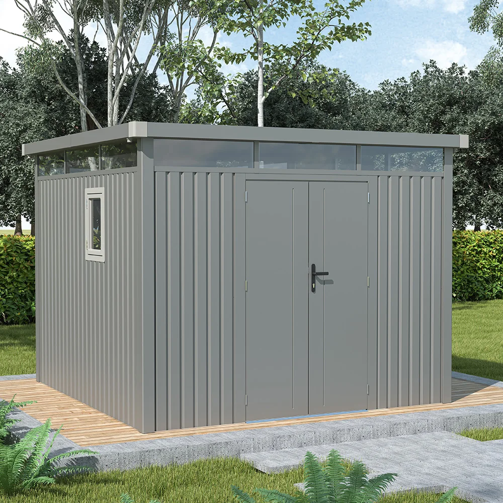 9.6x9.6ft high quality modern flat roof hinged doors metal shed storage outdoor waterproof garden storage garden buildings