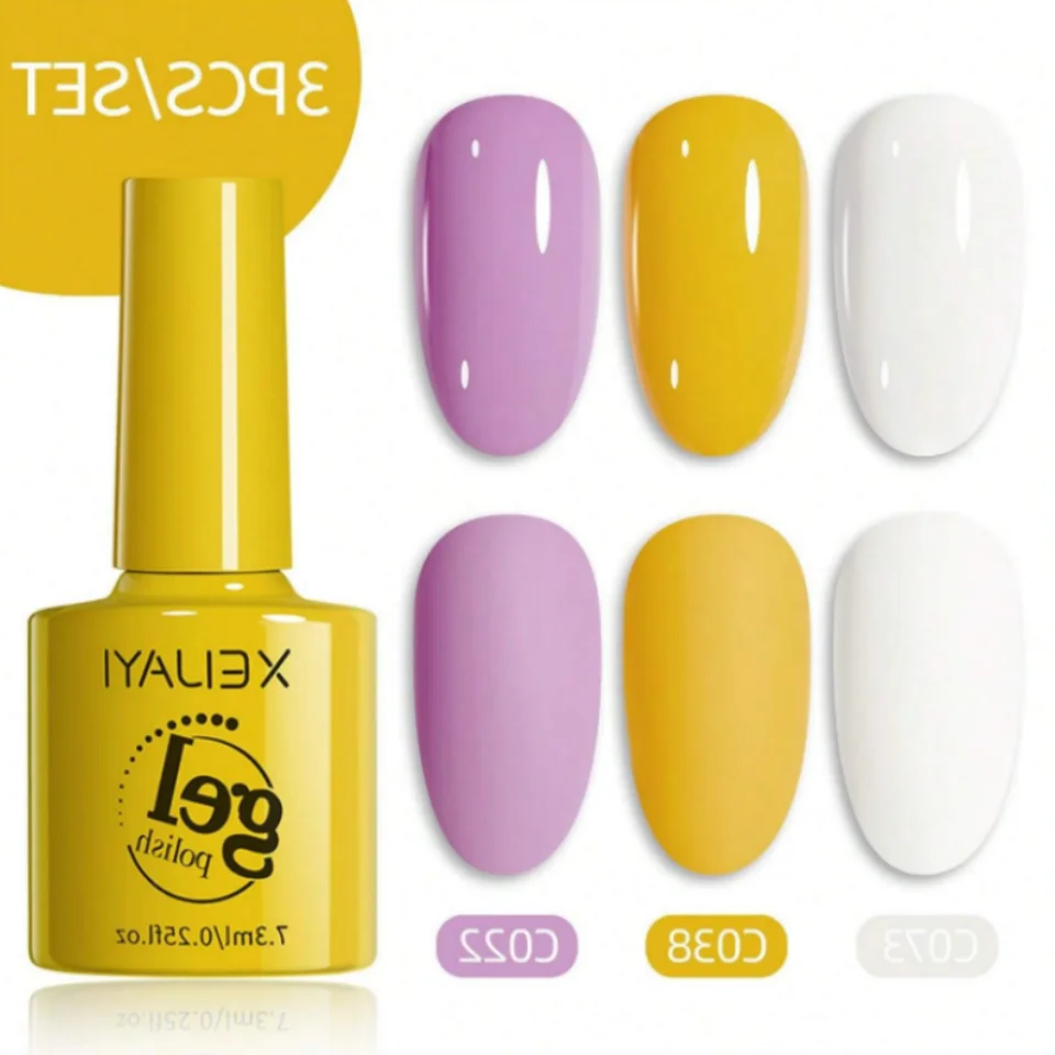 XEIJAYI Spring Summer Yellow Set Gel Polish Macaron Candy Sweet Colors Soft Pink Yellow Blue Gel Polish OEM Nail Supplier