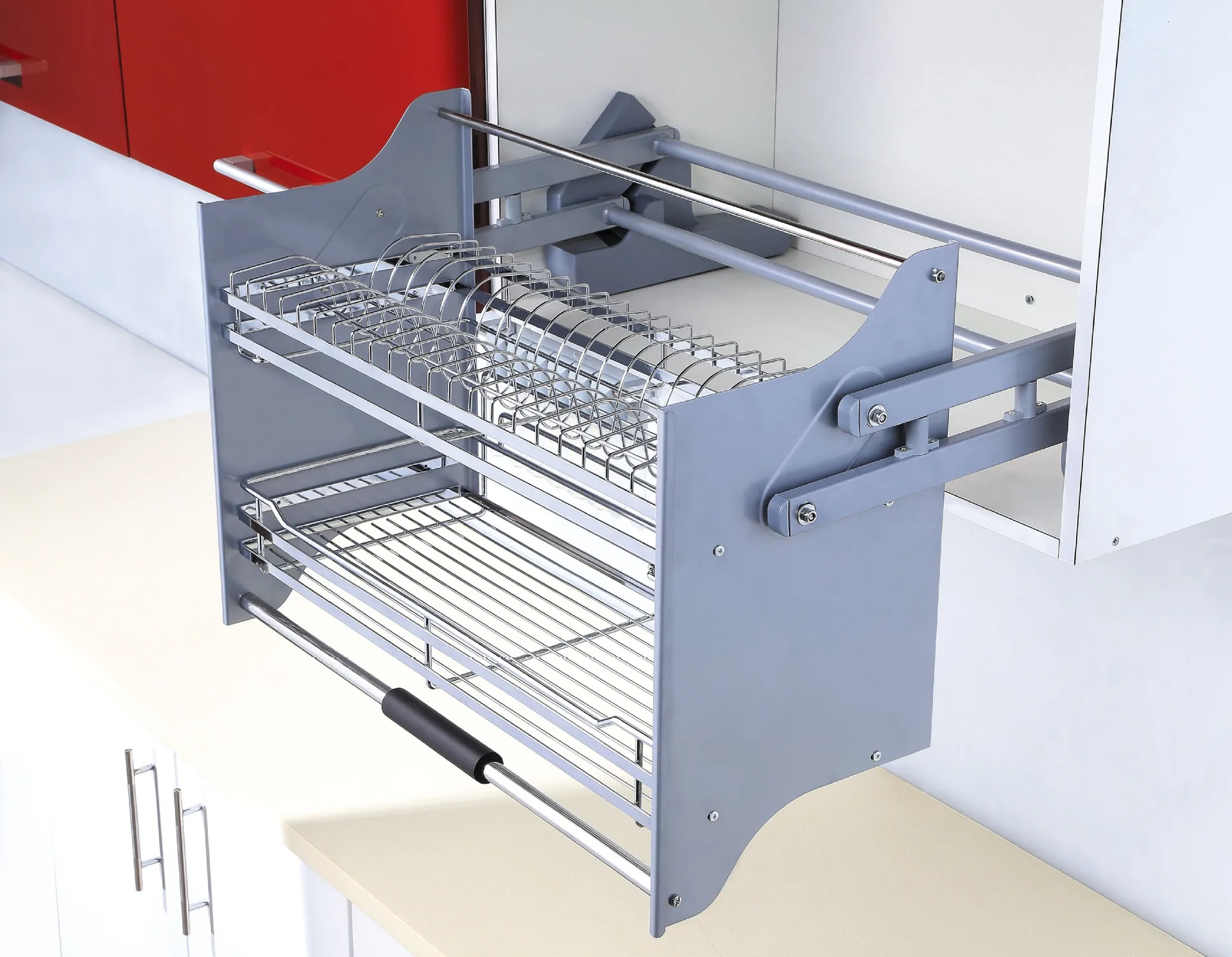 TKK High Quality Kitchen Cabinet Fitting lifting Food Storage cupboard Drawer Stainless Steel Elevator Pull down Basket