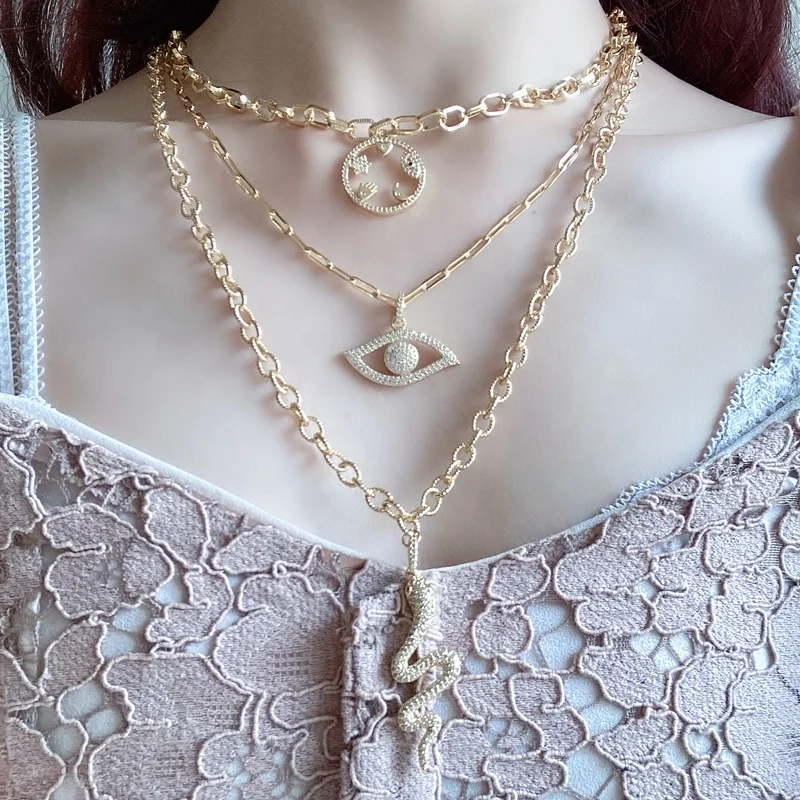 
Gold Plated Stainless Steel 18k gold chain lucky evils eyes jewelry necklace 
