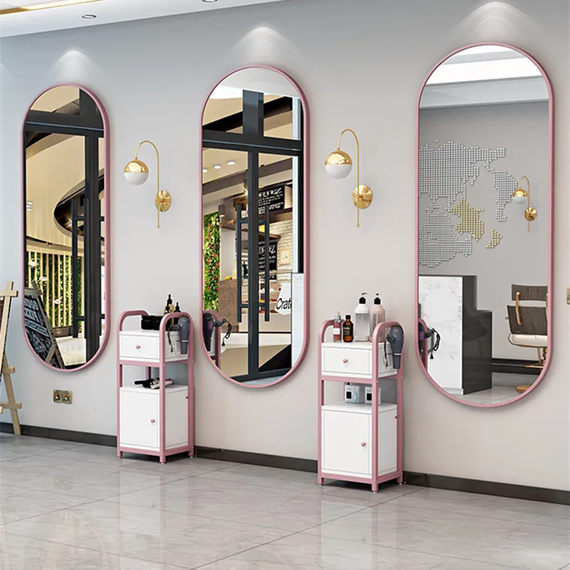 Hair Salon Barbershop Dressing Salon Product Full Body Wall Mirror Self Adhesive Free Perforationl Led Salon Mirror
