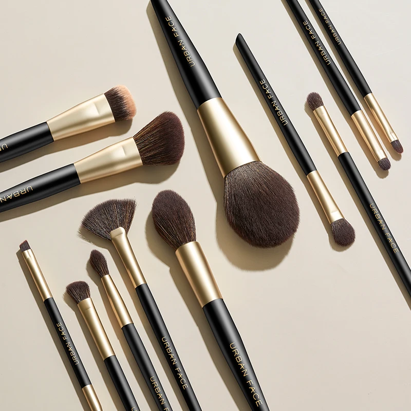 Wholesale Custom Logo 12pcs Makeup Brushes Black Gold Best Quality Professional Synthetic Hair Makeup Brush Set