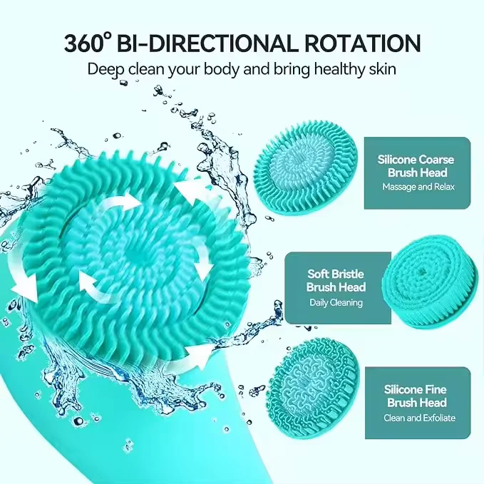 New Exfoliate Bristle Brush Body Mssage  with Long Handel Waterproof Body Scrubber USB Rechargeable Silicone Body Bath Brush