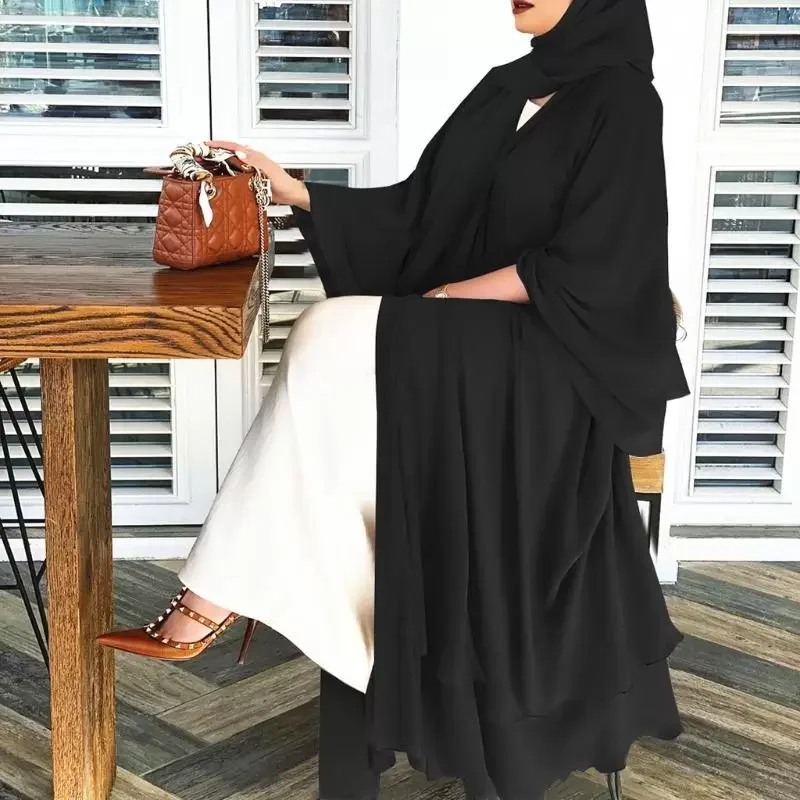 Muslim Long Sleeve Flowy Maxi Cardigan Islamic Open Front Kimono Abaya Robe Turkey Kaftan Solid Color Loose Islamic Dress