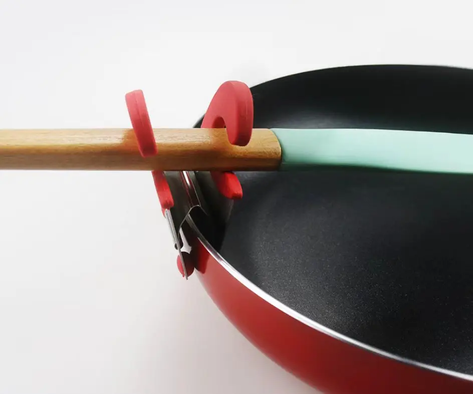 Stainless Steel Pot Side Clips Anti-scalding Spoon Holder Kitchen Gadgets Rubber Convenient Kitchen Tools