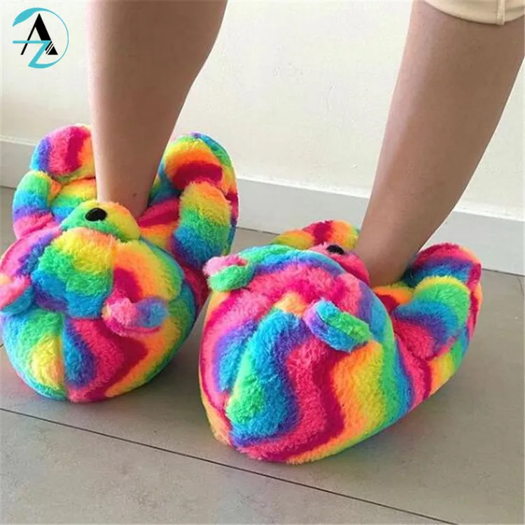 1 Pair Customized Logo Colorful Slippers For Women Soft Fluffy Baby Teddy Bear Slippers Sandals