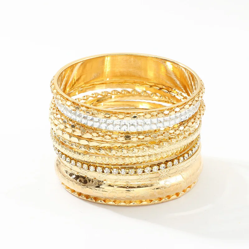 9pcs Fashion Women Jewelry Bulk Gold Plated Girls Charm Boho Diamond Bangle Bracelet Set
