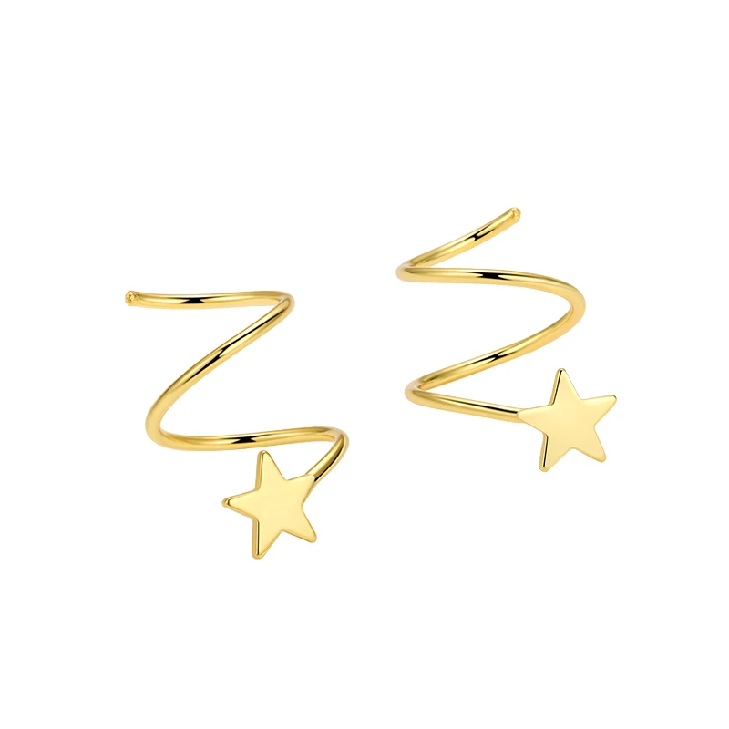 Simple Creative 925 Sterling Silver Star Studs Wrap Earring Women Girls Spiral Helix Ear Studs Cartilage Piercing