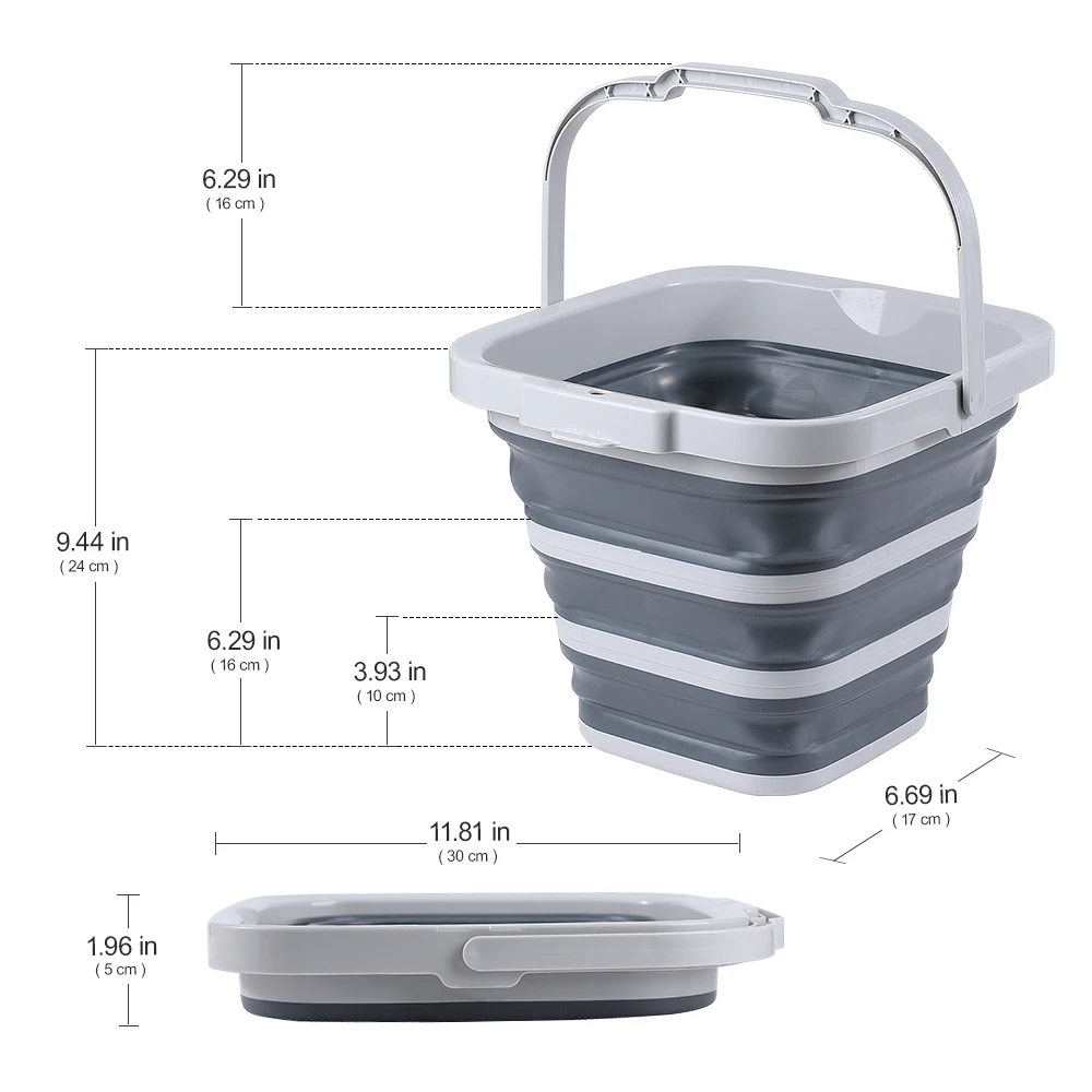 Portable Save Space 10L 15L 20L Silicone Plastic Square Folding Bucket Home Cleaning 20 Litre Cleaning Collapsible Bucket