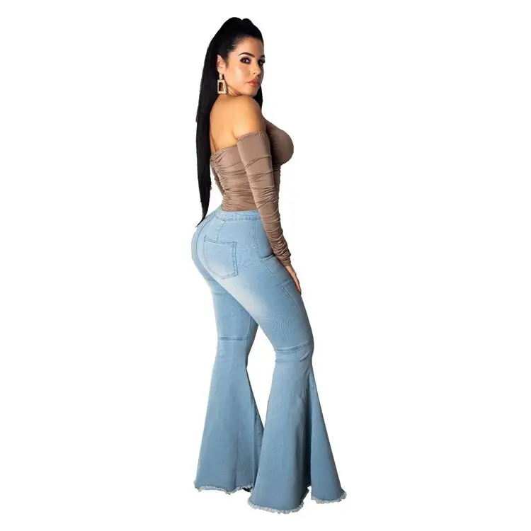 
11AF251 hot casual high waist stretch washed Flared Woman Pants Jeans 