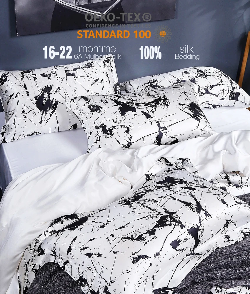 Luxury Satin Silk Sheets bedding set Pure Mulberry Silk Duvet Cover Set Silk Bedding Oeko-tex Qualified