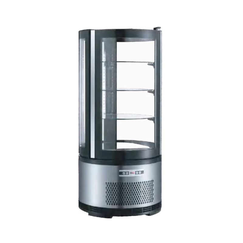 105L Rotated Round Shape Dessert Air Cooler Digital Cake Showcase Fridge Four Sides Glass Display Cooler