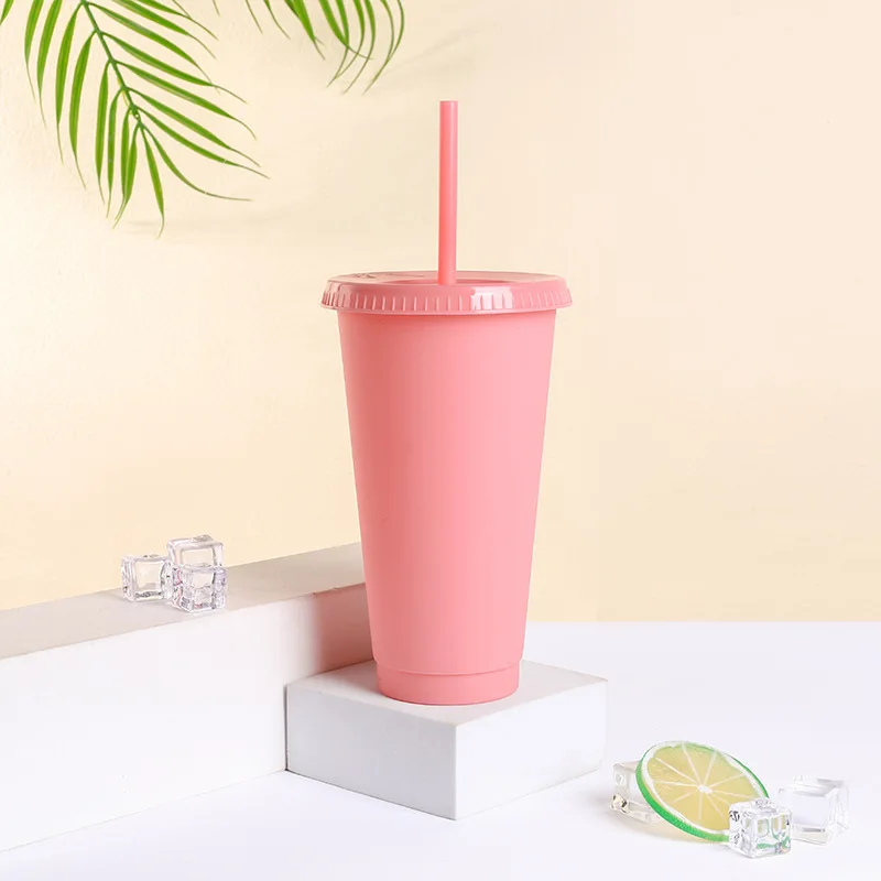 Reusable Cup with Lid and Straw Plastic Colorful Iced Coffee Cup Travel Mug Cold Drink Bulk Tumbler for Birthday Party