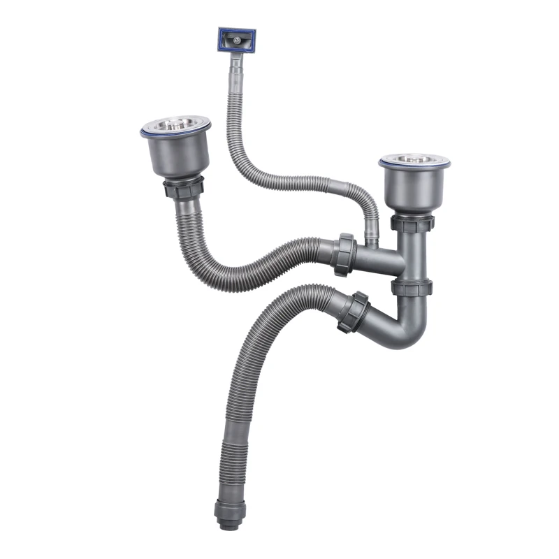 Сифон из нержавеющей стали 304, кухонная раковина с двойной чашей, сифон, гибкая сливная труба с двойной головкой, кухонная раковина с фильтром