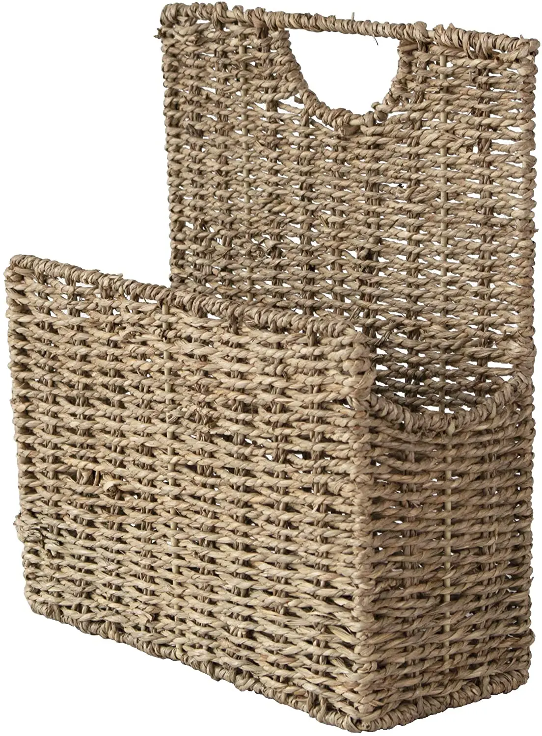 Rustic Woven Seagrass File Hanging Organizer Seagrass Wall Mount Wicker Magazine Holder and Mail Sorter Rack for Home and Office