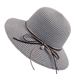 Women Broad Brim Beach Hat Bowknot Summer Sun Hat Foldable Straw Hat