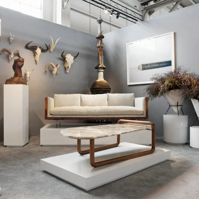 Modern Unique Design Irregular Shape Coffee Table Wood and Marble Onyx Coffee Table Luxury