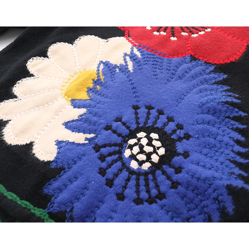 High Quality Sweaters Wool Blends Knitted Button Sweater Cardigan Logo Custom Jacquard Pattern Embroidery Flower Women Cardigan