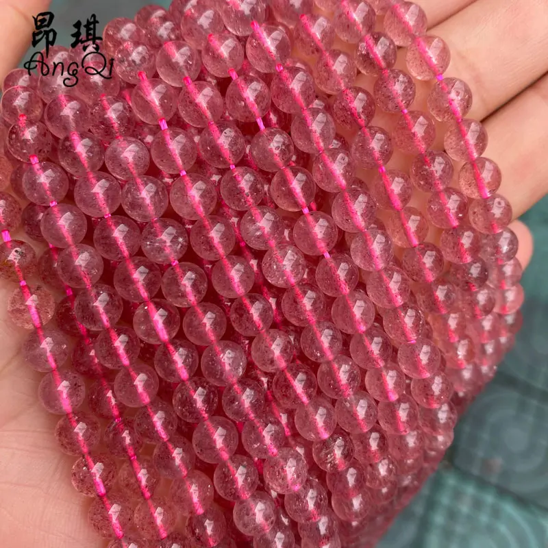 High Quality 6A Natural Strawberry Crystal Quartz Stone Beads Round Loose Beads Gemstone Beads For Jewelry Making