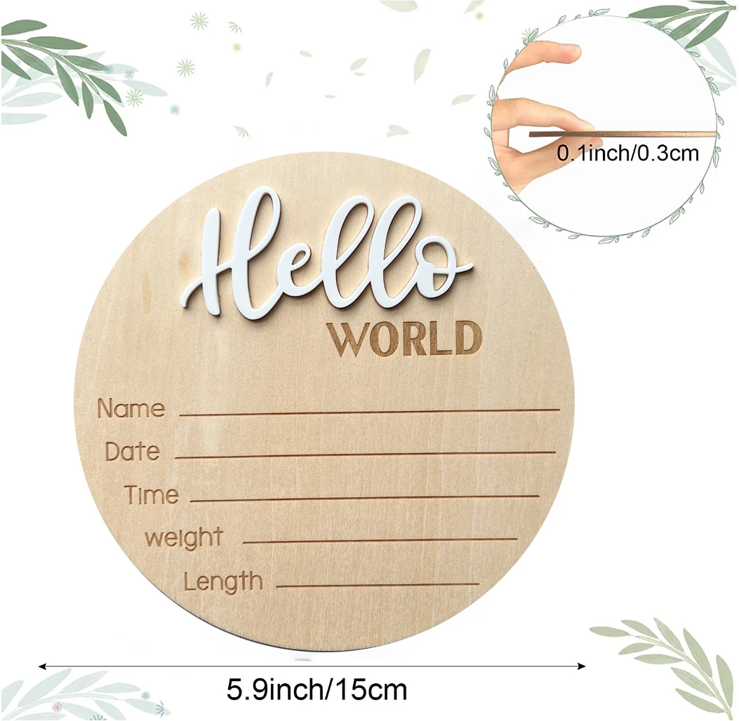 10 см круглая деревянная табличка Hello World объявление о рождении подпись для новорожденного реквизит фотографий Детские памятные карточки диски