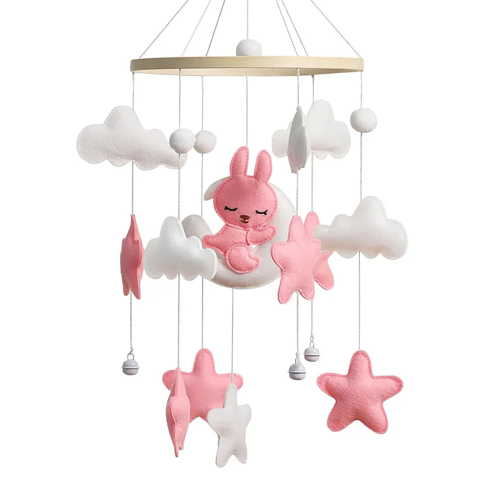 Handmade Baby Bed Bell Felt Baby Bear &Moon Mobile Baby Nursery Decoration Crib Hanging Bed Bell