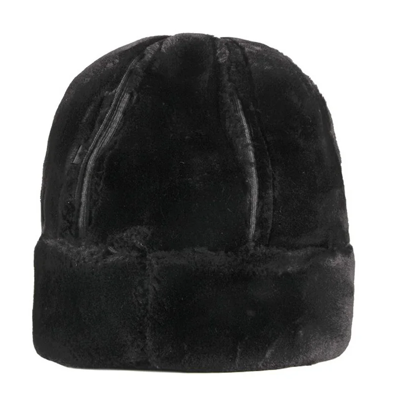 Wholesale Black Thickening Visorless PU Leather Men Winter russian Warm Hat custom LOGO