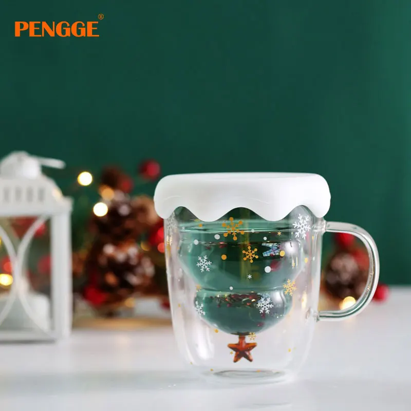 Simple Halloween Christmas Giveaways Handgrip Glass Tea Cup Cute Coffee Mug Gift Box Set For Girls