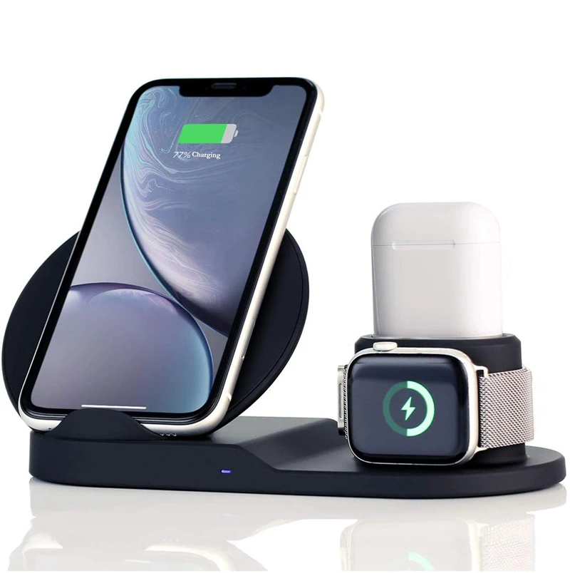 10W 7.5W Fast Wireless Charging Dock, 3 in 1 Wireless Charger Stand Station for iPhone for iWatch for Airpod
