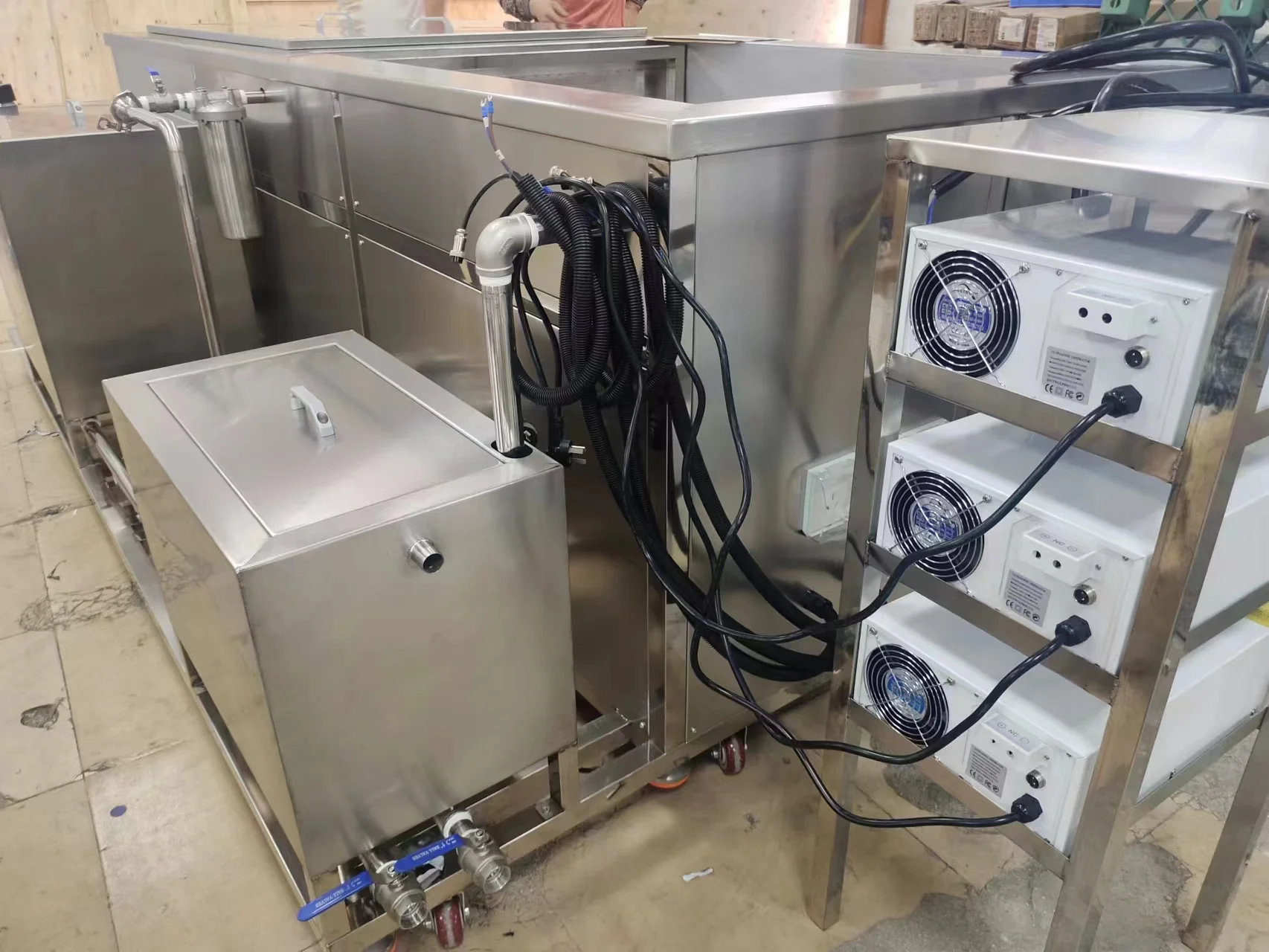 For electronics pcb cleaning industrial ultrasonic cleaner 200L with filtering with rinsing wash tank