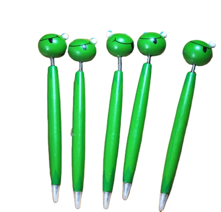 Factory customized logo Learning stationery Cartoon Frog Wooden pen ball-pen for kids