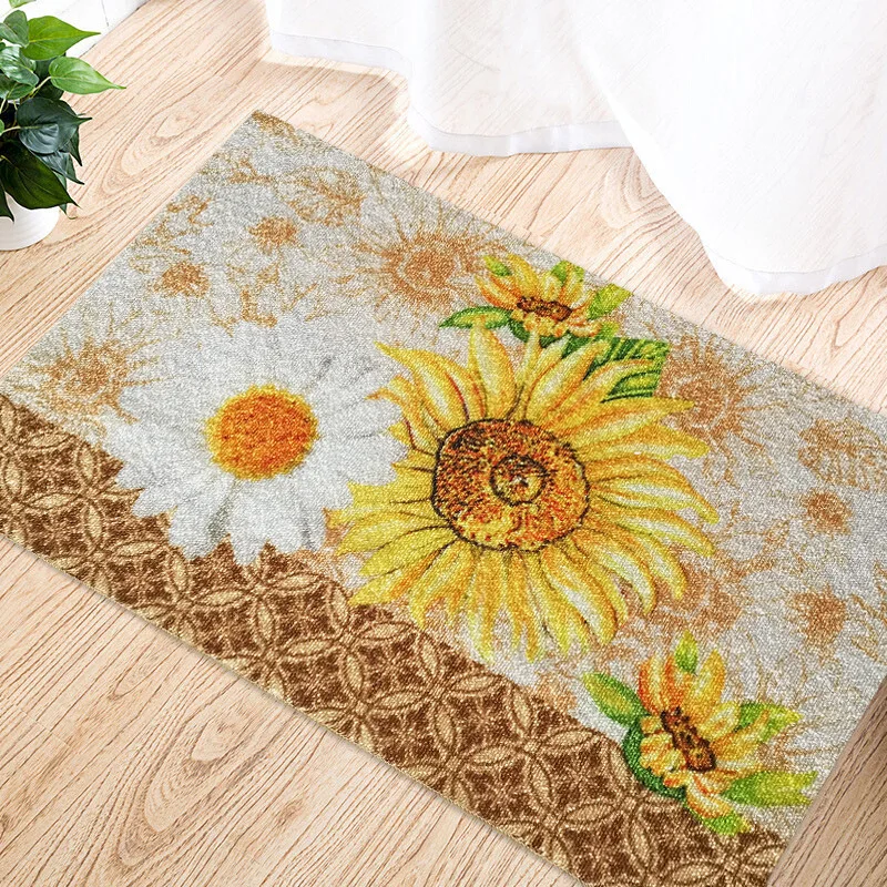 Doorway mat entrance kitchen foot mat bathroom water-absorbent non-slip floral carpet rectangular floor mats
