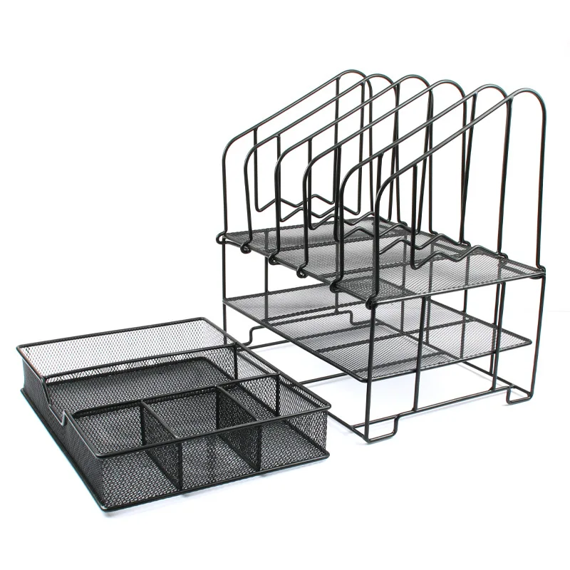 Organizador de archivos de escritorio de oficina de metal negro File Holder